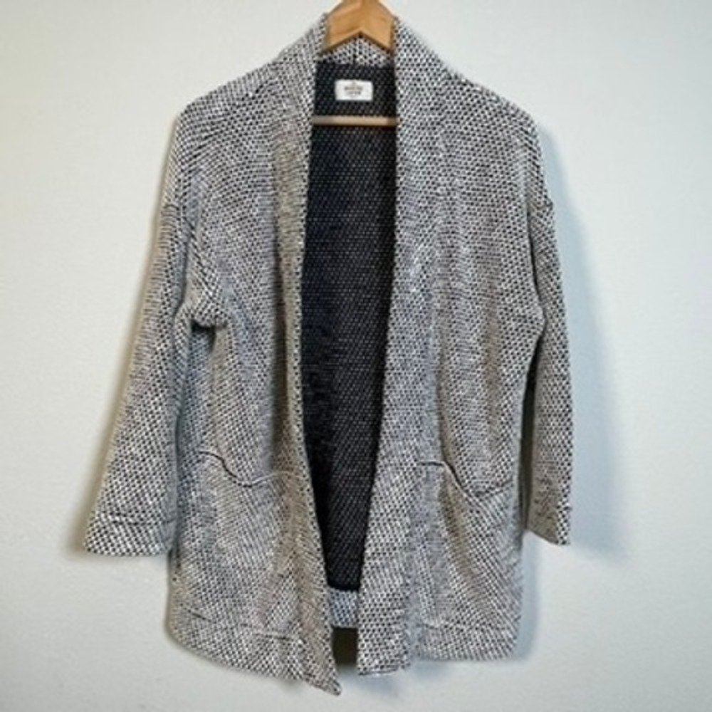 Marine Layer Cardigan Birdeye Sweater Womens M Black White Knit Open Front
